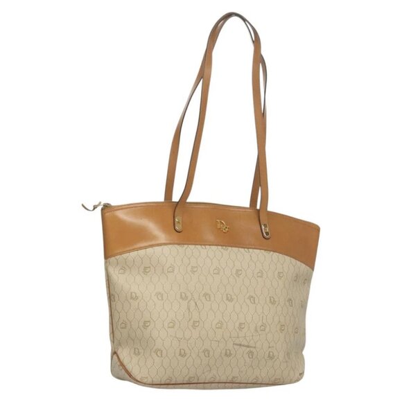 Christian Dior Honeycomb Canvas Tote Bag PVC Leather Beige - Picture 1 of 15